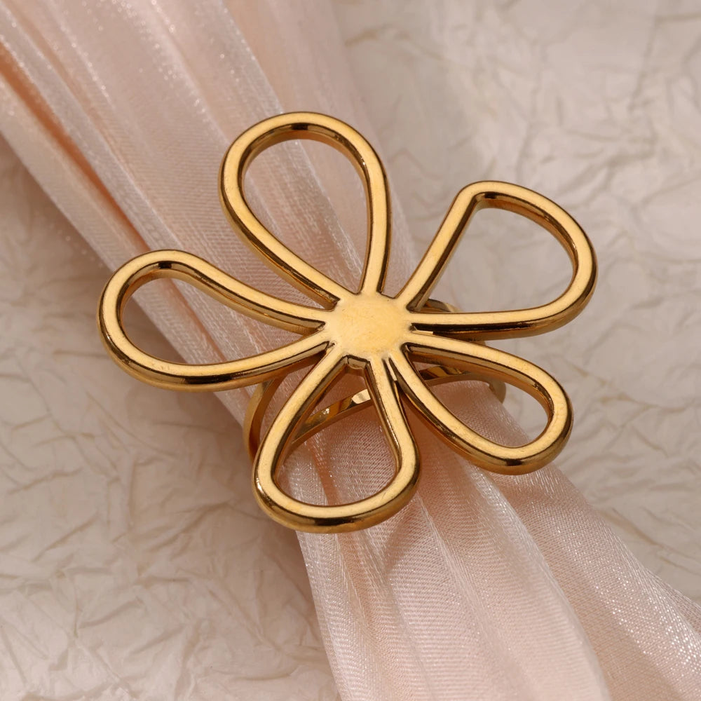Edelstahl Hohlblume Offene Ringe für Frauen Trendige Ästhetische Hochzeit Paar Ring Femme Schmuck Accessoires Geschenk Anillos