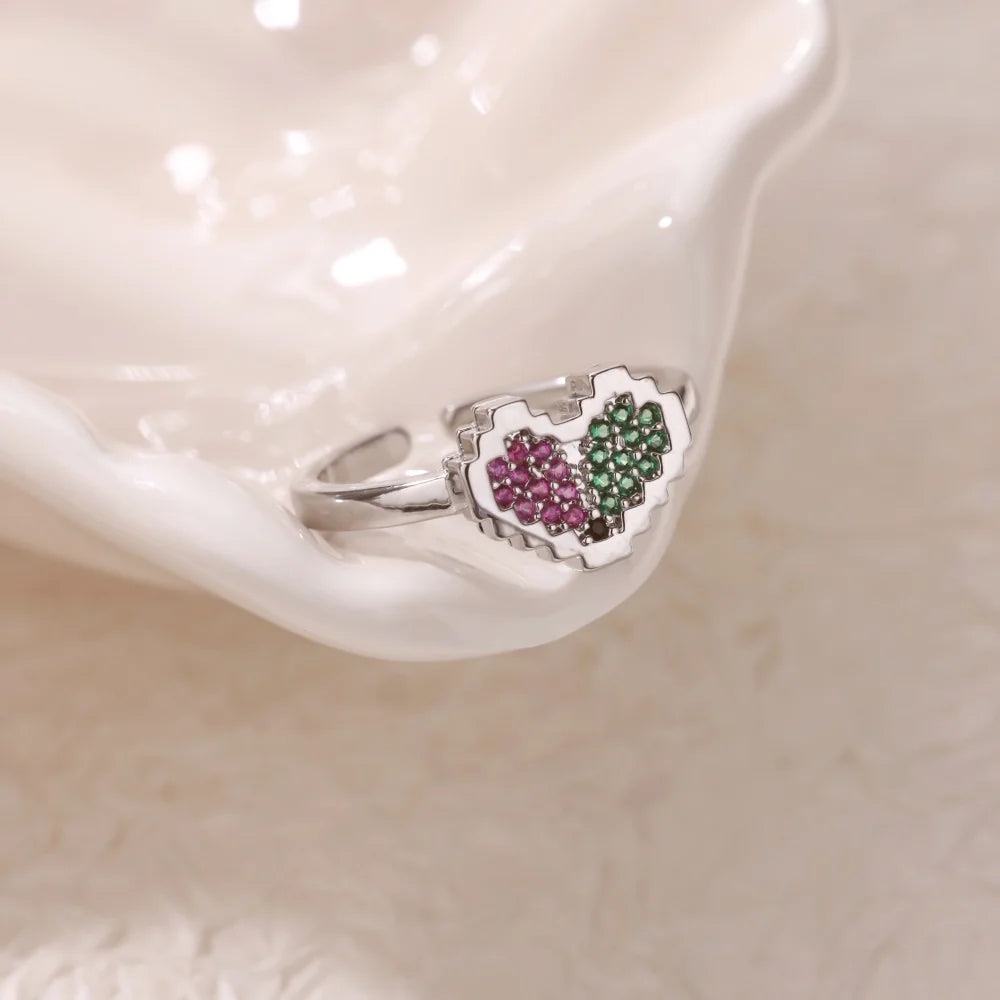 Zirkonia Herzring für Damen Goldfarben Edelstahl Herz Verstellbarer Ring Hochzeitstag Wasserdichter Schmuck Geschenk
