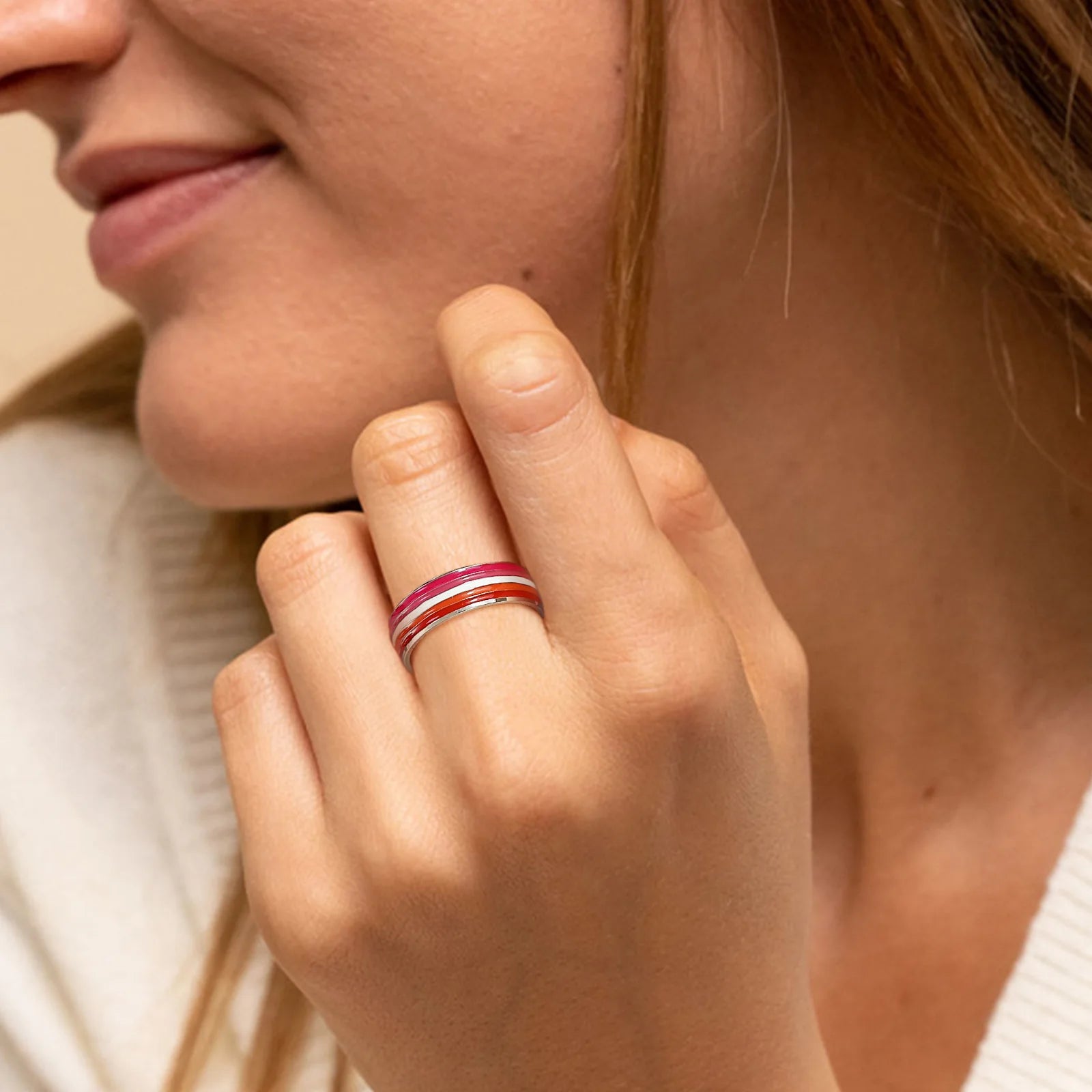 Anillo de acero inoxidable lesbiana LGBT para mujeres, parejas, anillos de compromiso con bandera de rayas de promesa de amor del orgullo