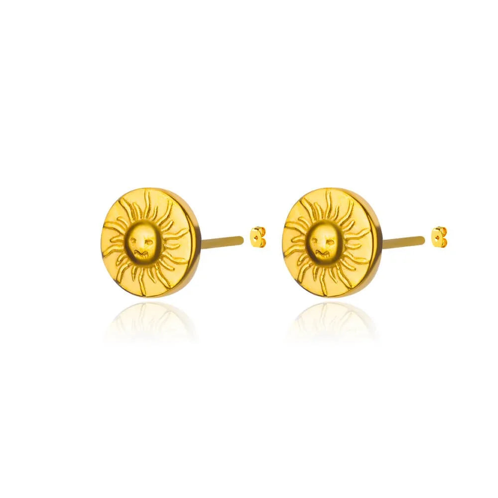 Retro Faden Sonnenohrringe für Damen Goldfarbene Edelstahl Geometrische Ohrringe Hip Hop Party Schmuck Geburtstagsgeschenke