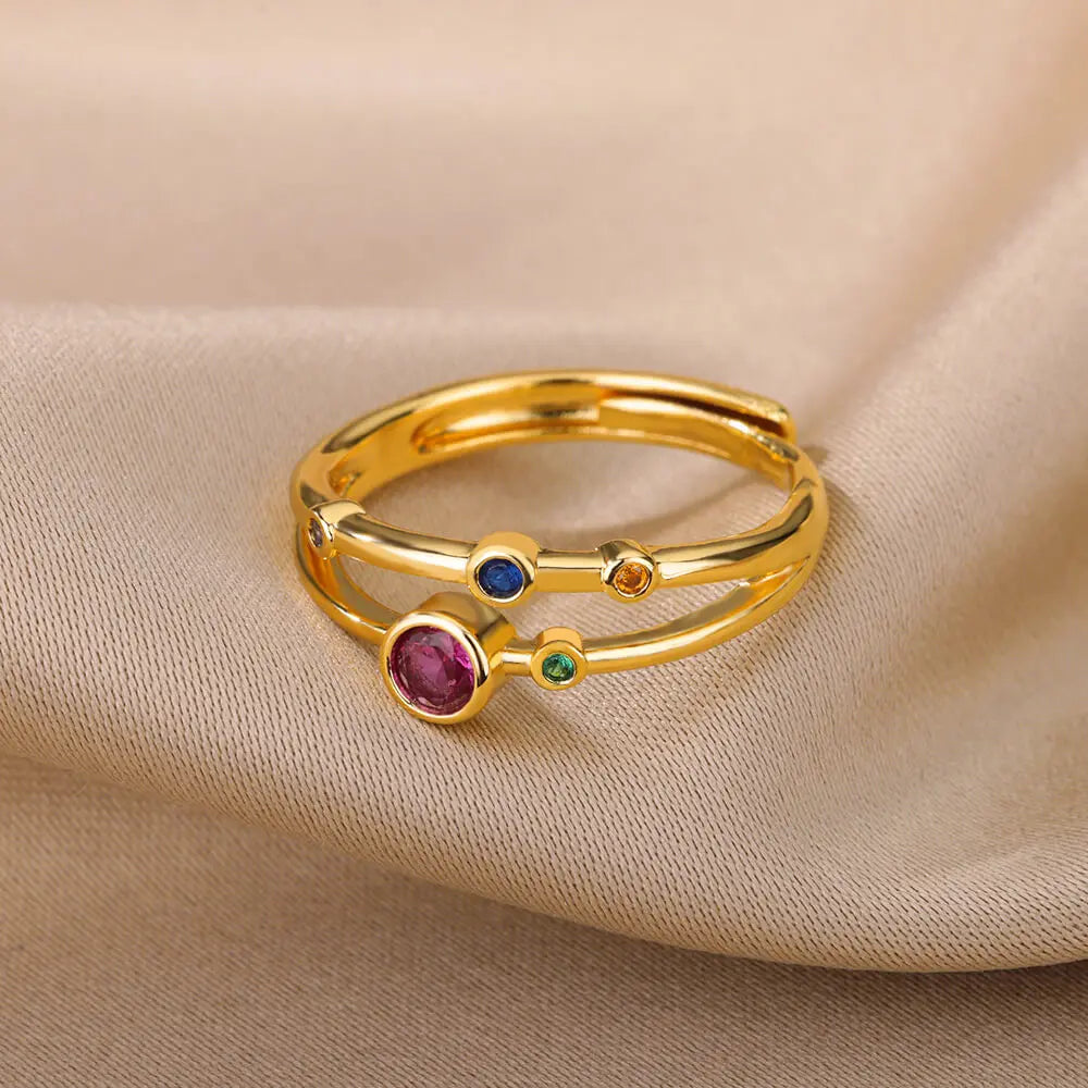 Bunte Zirkon runde Steinringe für Frauen Edelstahl Goldfarbe Fingerring Hochzeit Ästhetischer Schmuck Geschenk Bijoux Femme