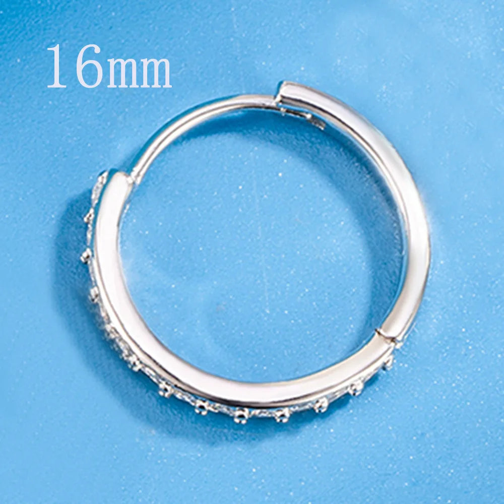 925 Sterling Silber 8/12/16/20MM Zirkon Creolen für Damen Hochzeit Verlobung Luxus Schmuck Accessoires 925