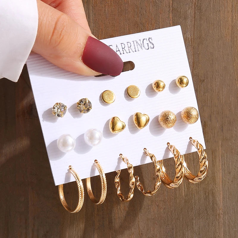 Aretes de Perlas Geométricos Vintage Color Oro, Set de Aretes Colgantes Cuadrados de Metal Trenzado Redondos para Mujer, Joyería de Fiesta Sencilla y de Moda