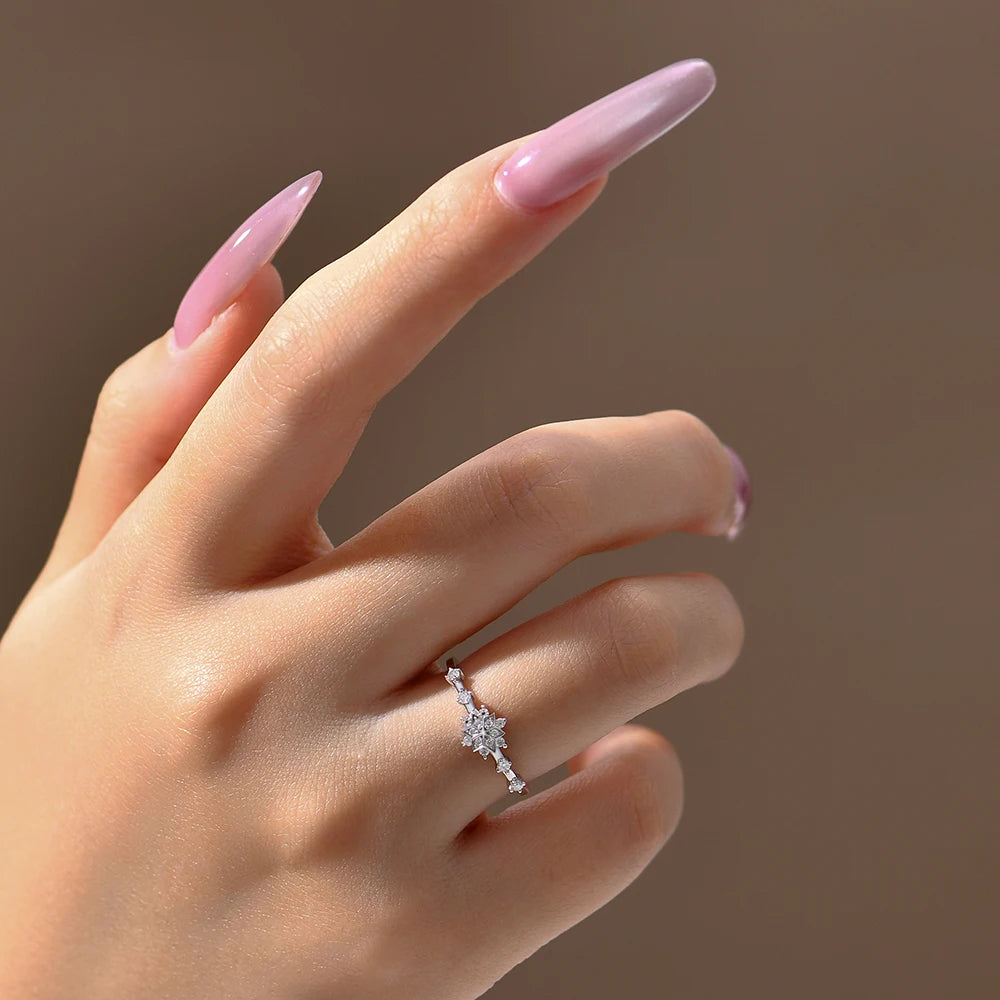 MINTYBOX Schneeflocke S925 Sterling Silber Moissanit Verlobungsringe für Damen Laborgezüchteter Diamantring 18K vergoldet Edler Schmuck Geschenk