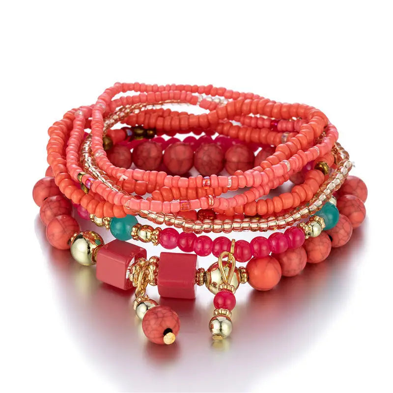 8er-Set Boho Bunte Reisperlen-Armbänder für Damen, elastische Perlenkette, Armreif, Mädchen, Modeschmuck-Accessoires
