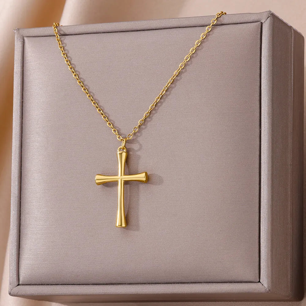 Cross Goddess Pendant Necklace for Women Stainless Steel 316L Gold Color Necklace 2025 New Party Jewelry Aesthetic Accessories