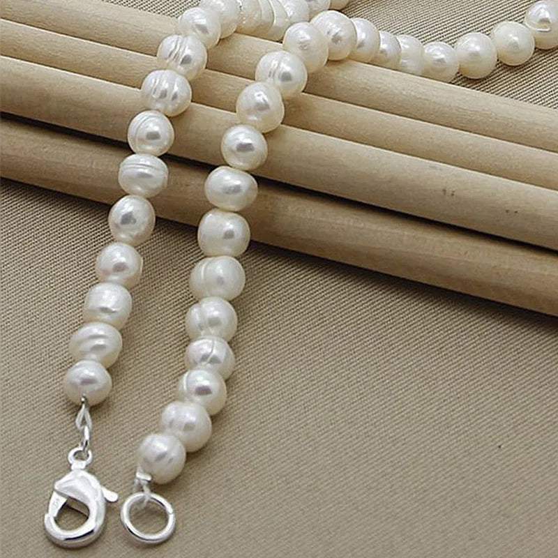 Aravant Collar de Perlas Blancas de 8 mm de Plata 925 para Mujer, Regalos de Joyería de Moda