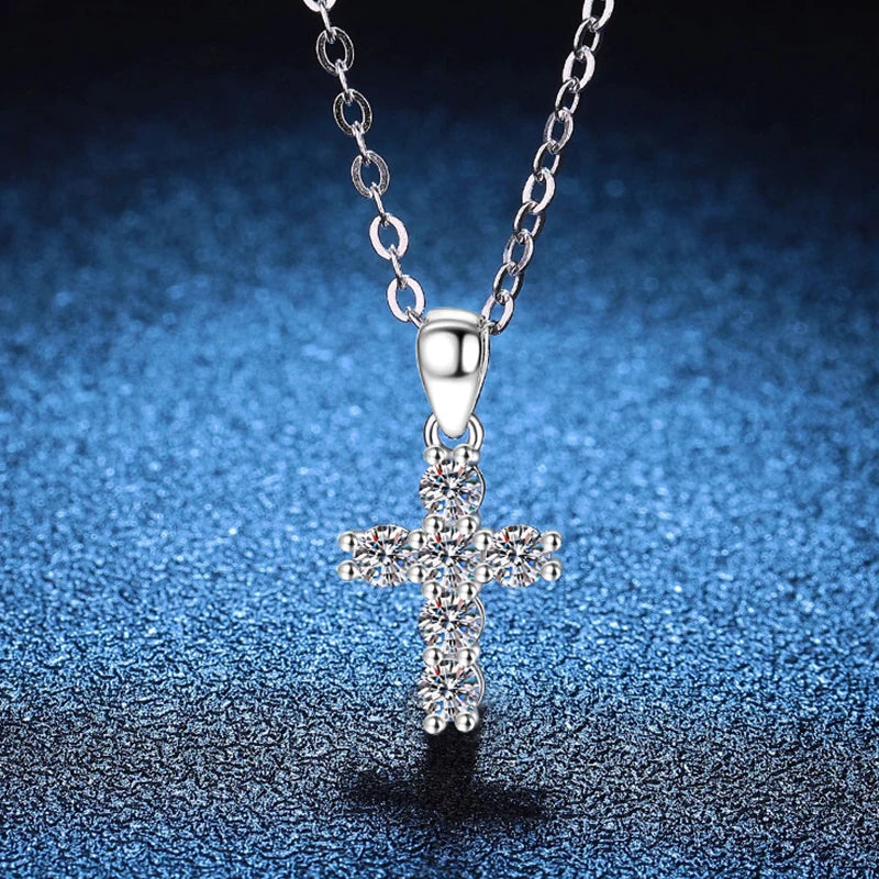 NeeTim Collar de Cruz de Moissanita D VVS1 de 3 mm para Mujer, Diamante de Laboratorio, Plata de Ley 925, Colgante de Boda, Collares Certificados