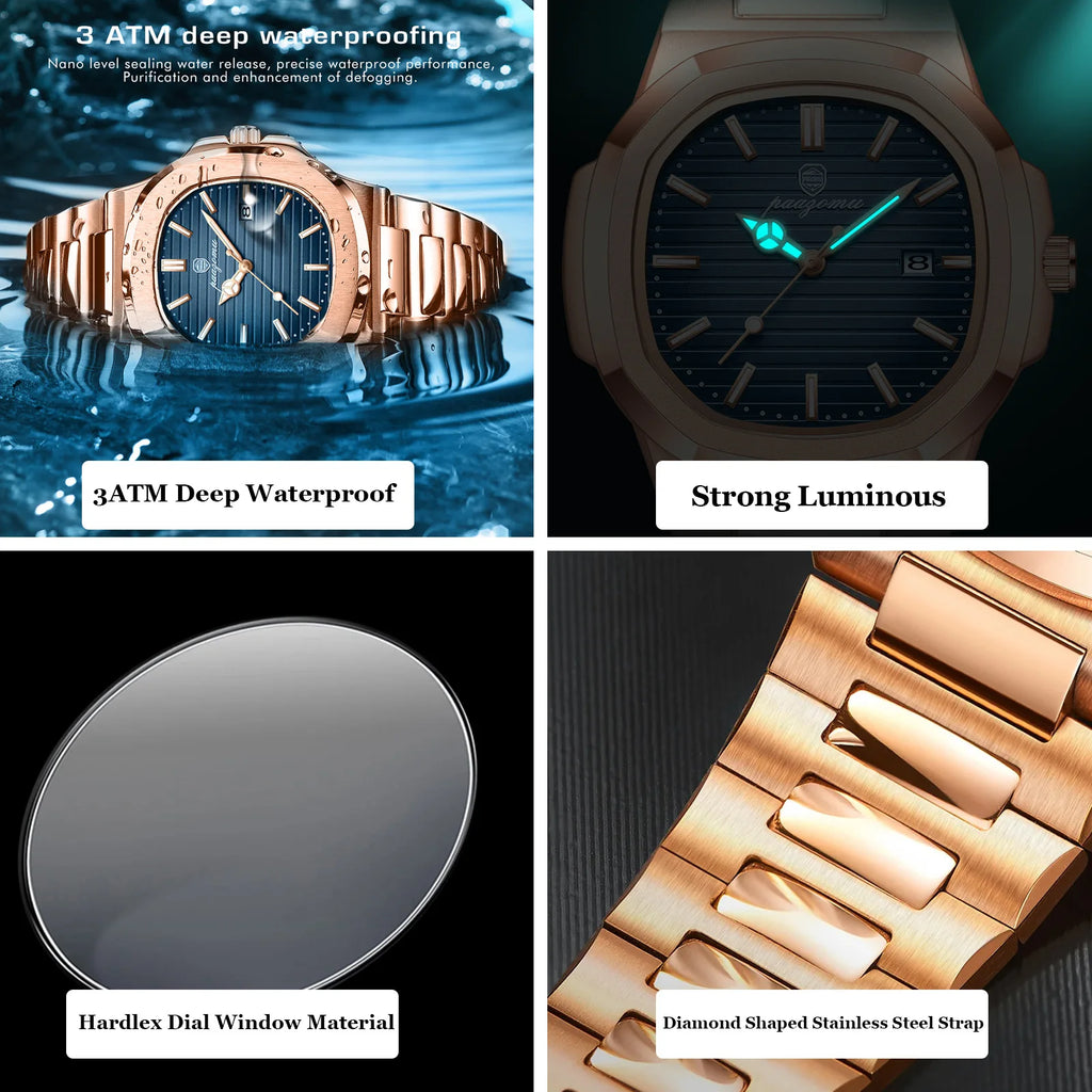 2026 Nuevo para hombres Marca de moda Reloj masculino Impermeable Luminoso Relojes de acero inoxidable Fecha Semana Informal Cuarzo Reloj de hombre Reloj