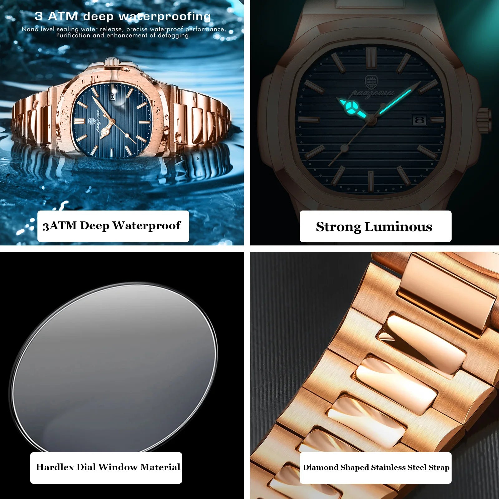 2026 Nuevo para hombres Marca de moda Reloj masculino Impermeable Luminoso Relojes de acero inoxidable Fecha Semana Informal Cuarzo Reloj de hombre Reloj