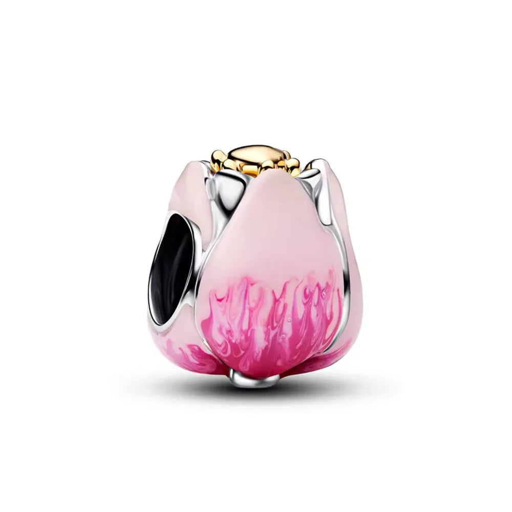 Heiß begehrtes 925er Silber Rosa Serie Blume Hundepfote herzförmiger Anhänger, passend für originale Armband DIY Accessoires, exquisiter Schmuck