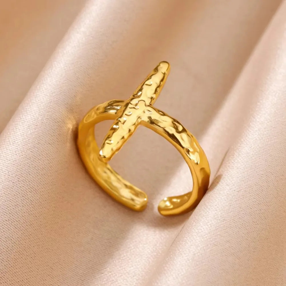 Edelstahl Kreuzringe für Frauen Vintage Gold Farbe Öffnung Kreuz Fingerring Party Hochzeit Schmuck Geschenk anillos mujer