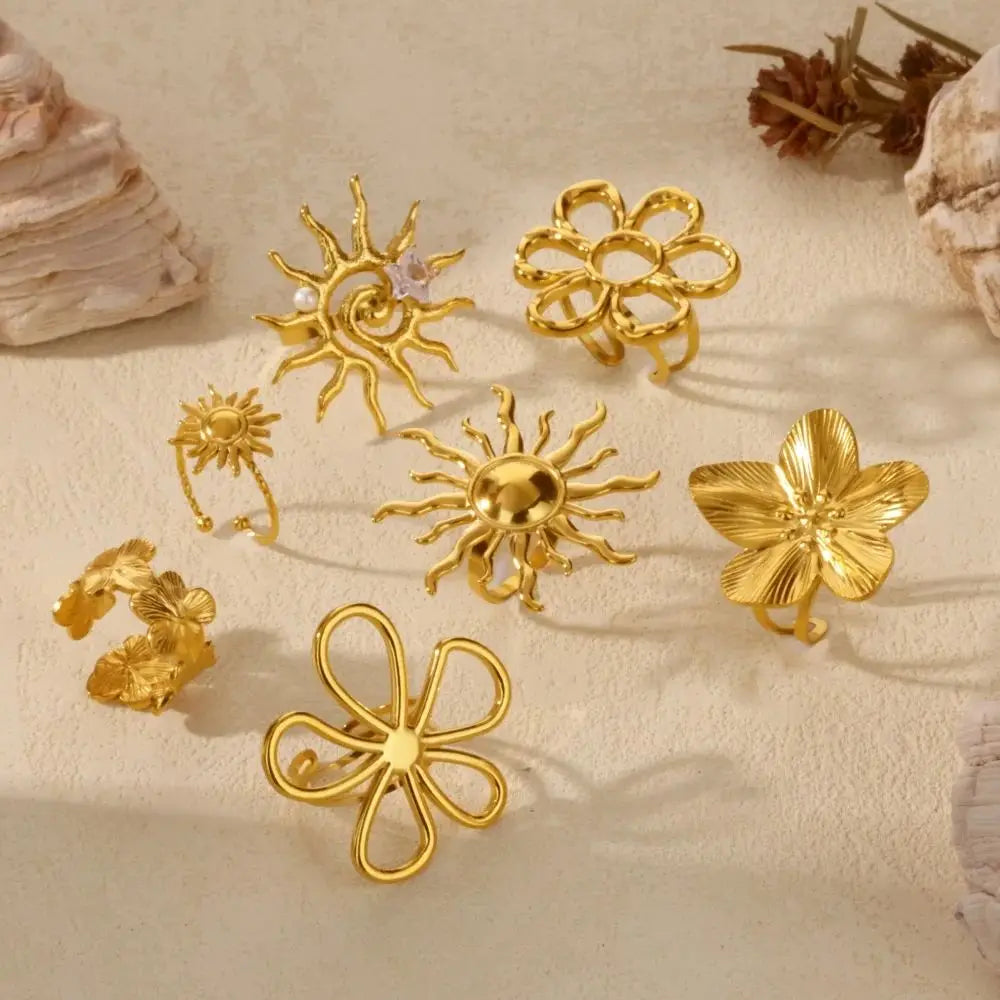 Edelstahl Übertrieben Große Blumenringe Für Frauen Gold Farbe Sonnenblume Fingerring Weiblich Mode Ästhetischer Schmuck Geschenk
