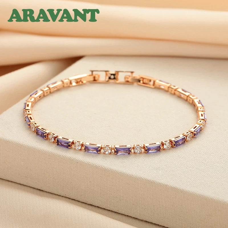 Aravant 925er Silber 18K Gold Amethyst Armband Kette für Damen Modeschmuck