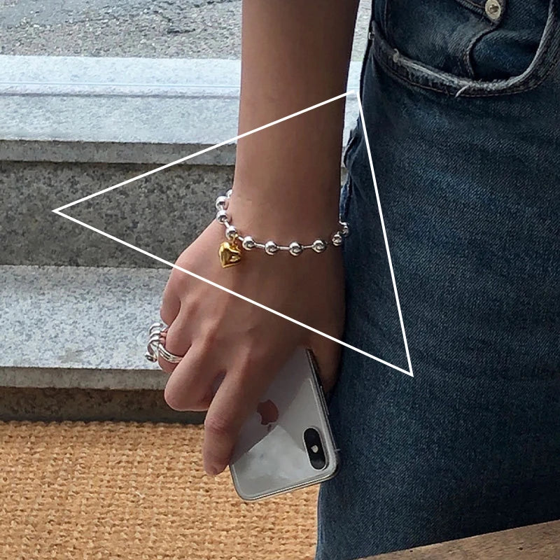 Sterling Silver plated Thai Silver Bracelet for Women Vintage Geometric Heart Love Lucky Punk Jewelry 2023 New Dropship