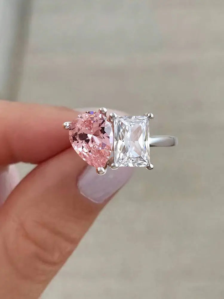 925er Sterlingsilber Fashion Zarter Süßer Rosa Zirkon Ring für Frauen Jubiläum Luxuriöser Personalisierter Hochwertiger Echtschmuck