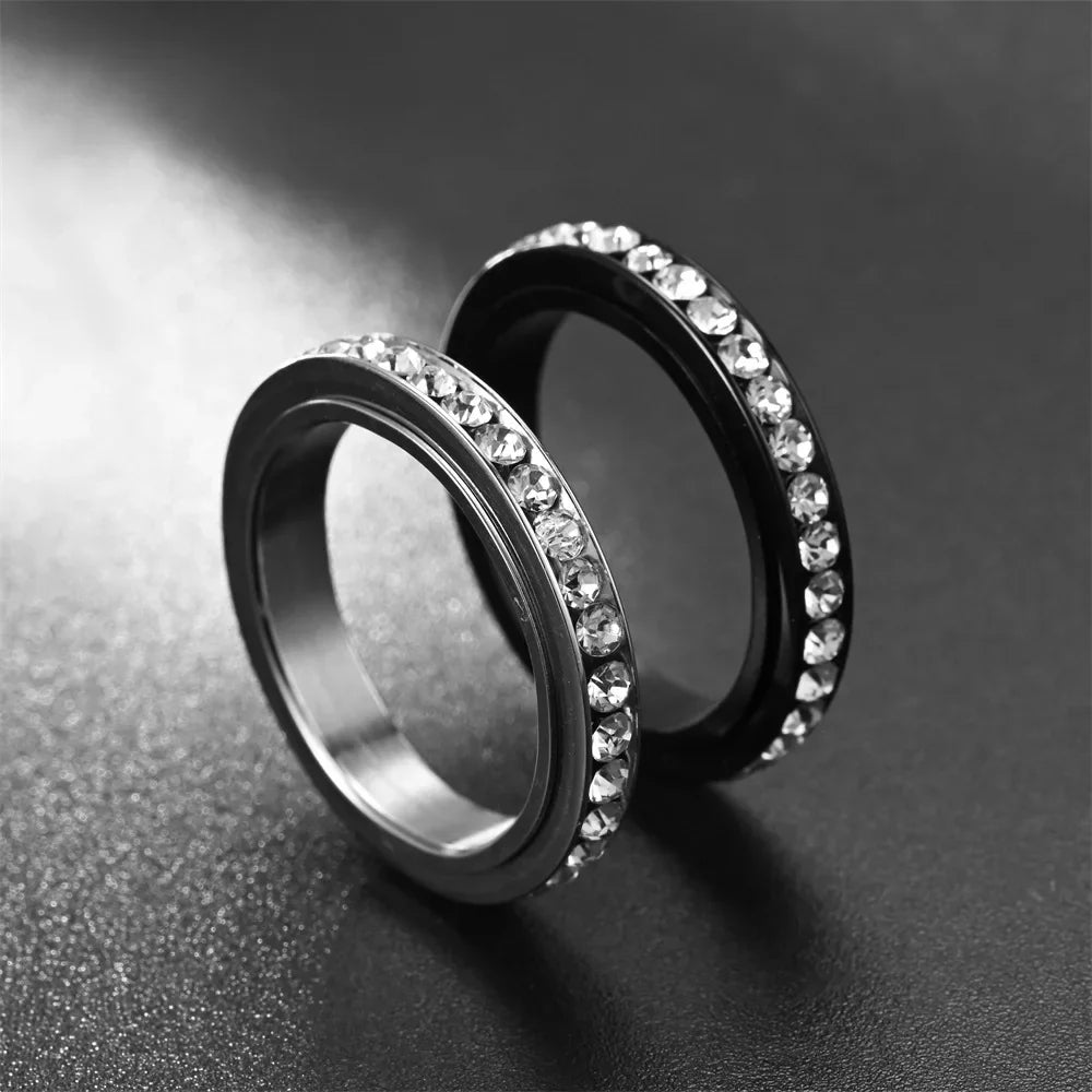 4MM Edelstahl Spinner Fingerringe für Frauen Kristall Drehbare Eheringe Männer Mode Jahrestag Party Schmuck