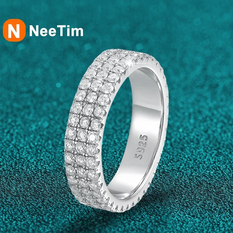 NeeTim Voll-Moissanit-Ring Sterlingsilber 925 vergoldet Hochzeitsverlobungs-Eternity-Band Patry Luxusschmuck für Damen