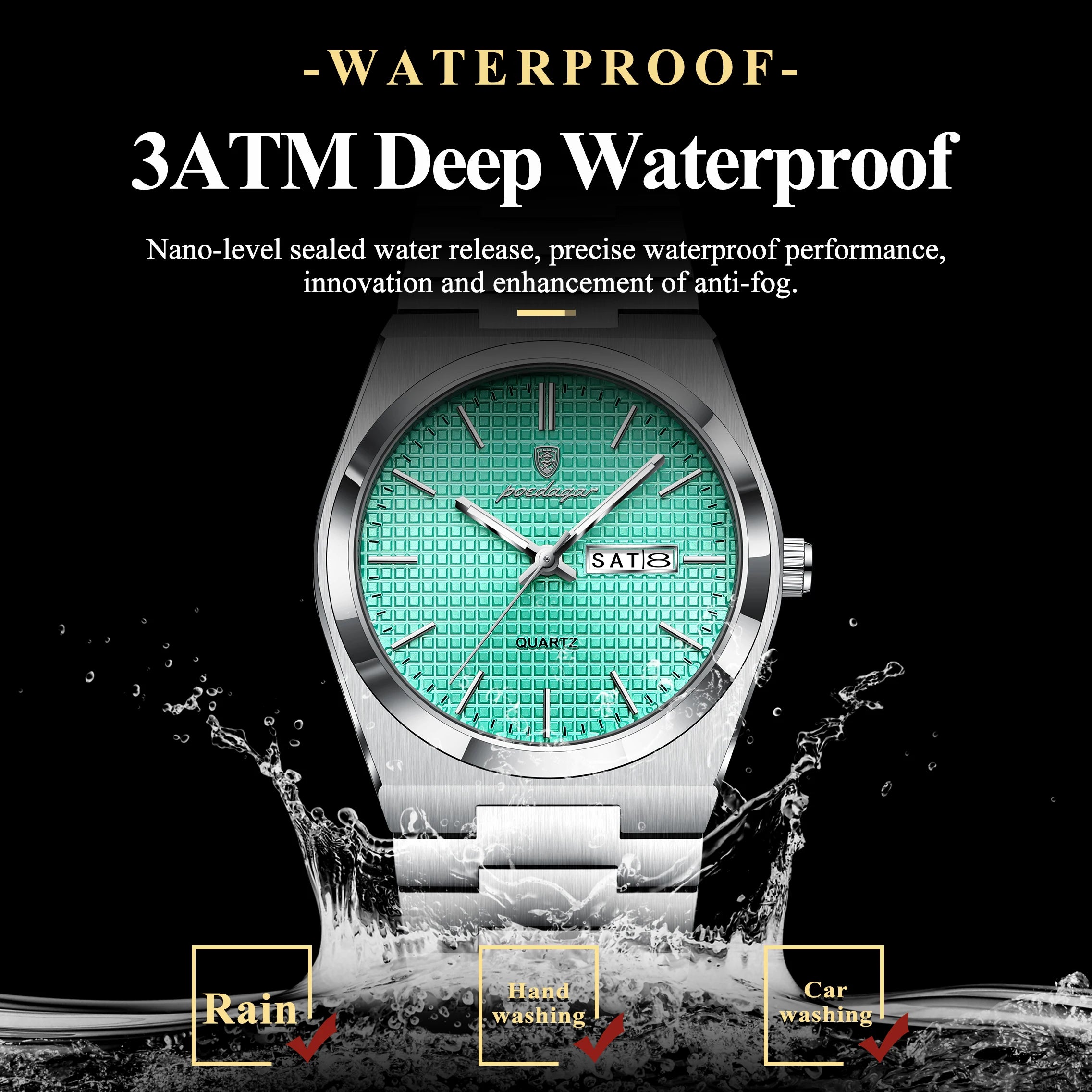 POEDAGAR Reloj de Hombre de Negocios de Acero Inoxidable Impermeable Luminoso con Fecha y Semana Reloj de Pulsera de Cuarzo de Moda Casual para Hombres