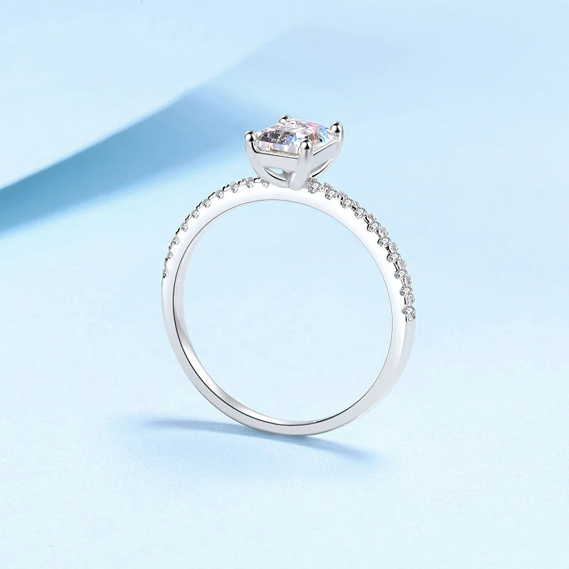 Anillo de moissanita NeeTim 1CT 2CT talla esmeralda radiante para mujer, compromiso, boda, laboratorio de diamantes de plata de ley 925, anillos de joyería