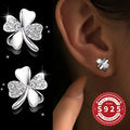 Paar glänzende Damen-Ohrringe mit vierblättrigem Kleeblatt, 925er Silber, klassisches schlichtes Design, elegant, niedlich, vielseitig für den Alltag, Geschenk