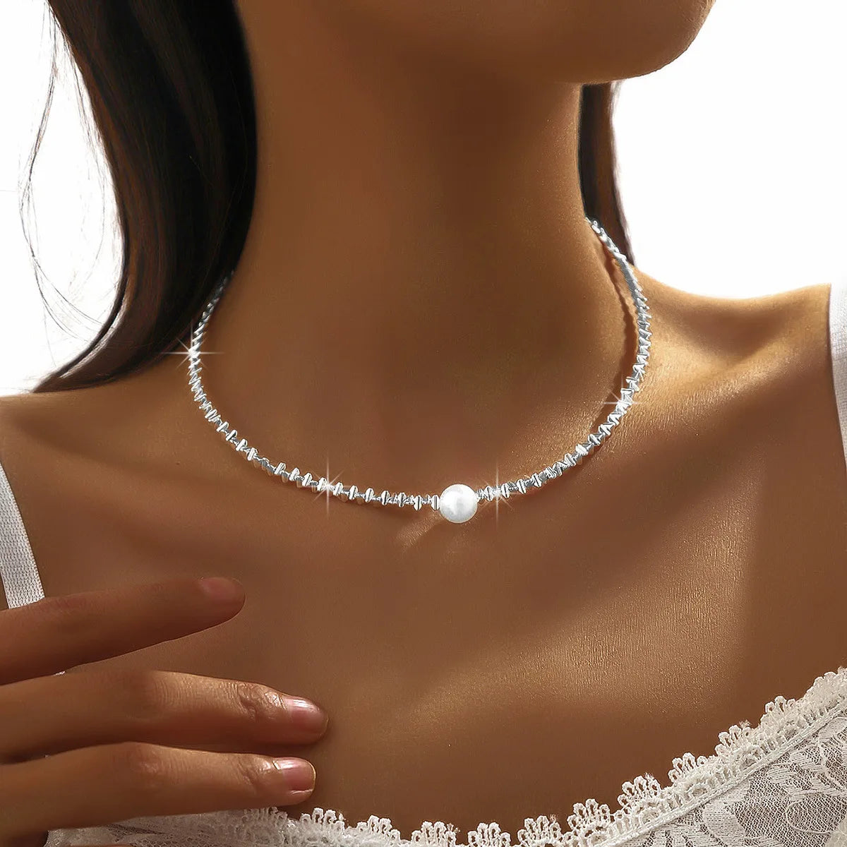 Collar Brillante Color Plata Para Mujeres Cadena de Clavícula de Moda Gargantilla para Niñas Accesorios de Joyería para Fiesta de Boda Coreana