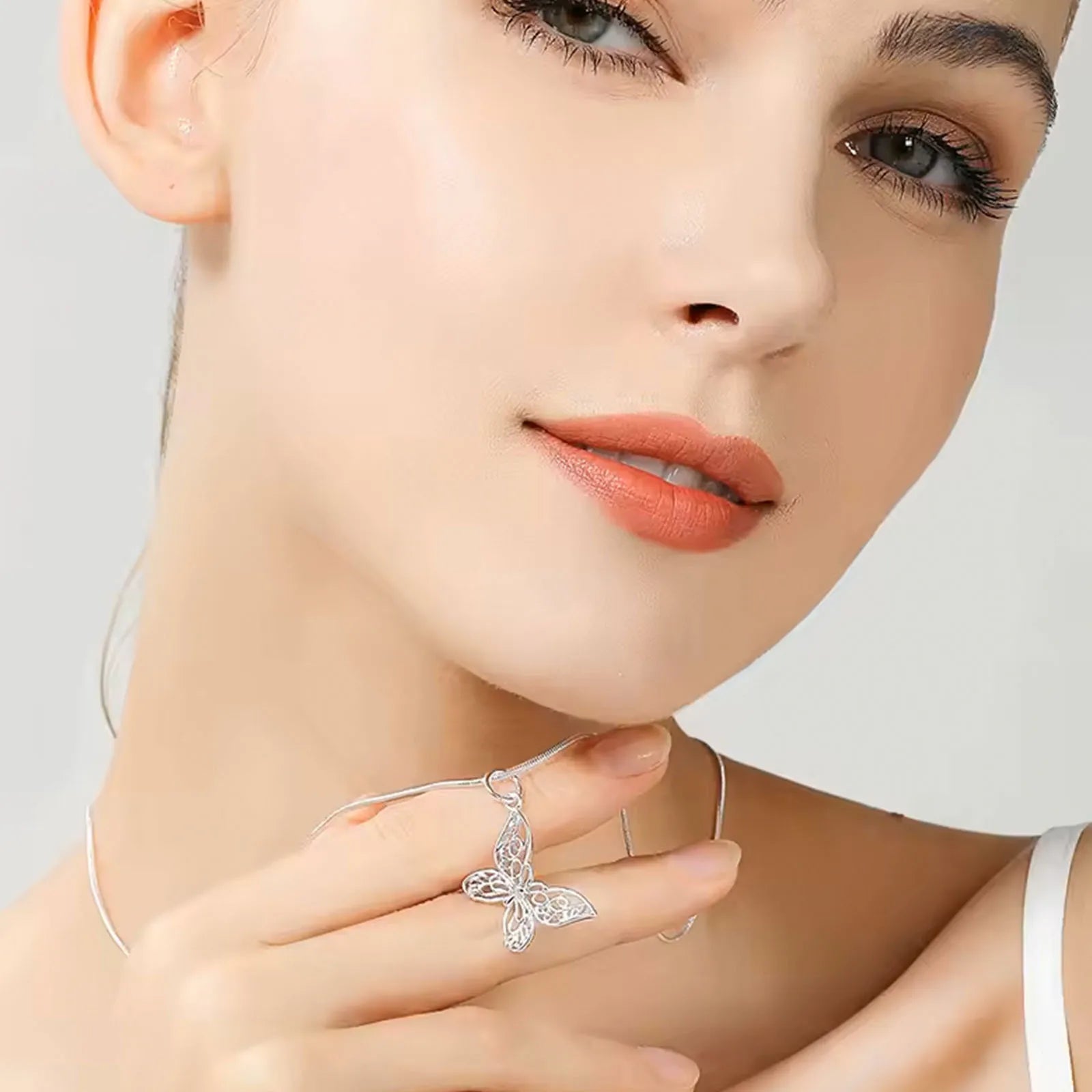 925 Sterling Silber Schmetterling Anhänger Halskette Schlangenkette für Frauen Hochzeit Verlobung Schmuck