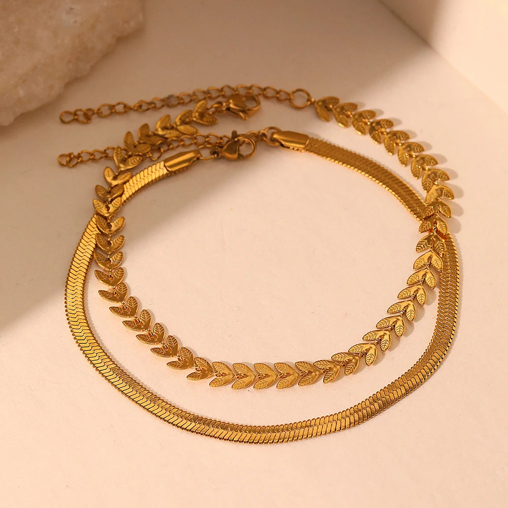 Stainless Steel Anklet Creative Splicing Wrap Around Leaf Design Blade Chain Anklet For Women Jewelry Goddess Banquet Fine Gifts