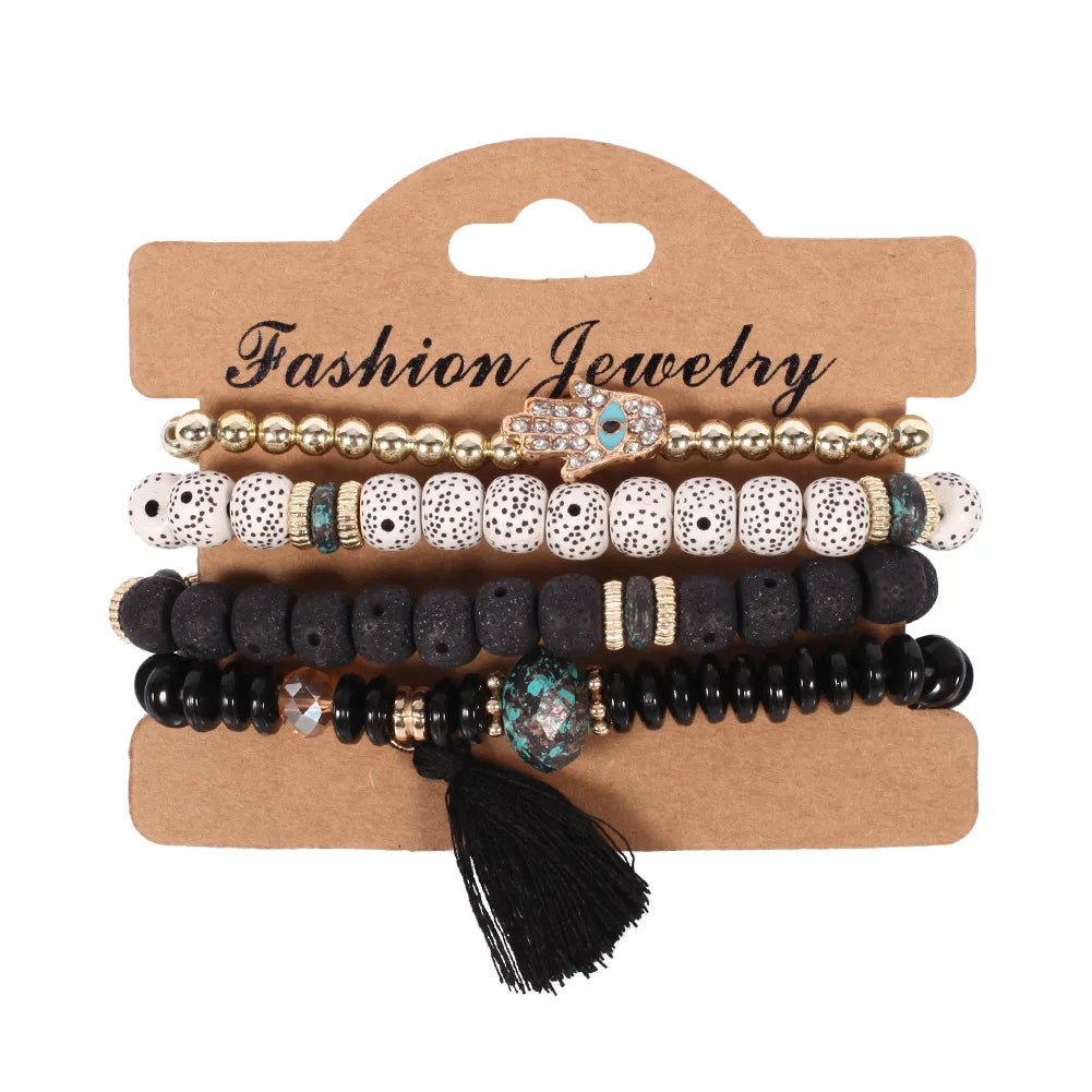Böhmisches handgefertigtes Perlenarmband-Set für Damen Sommer Bunte Perlenketten-Armreif Mädchen Boho Schmuckzubehör