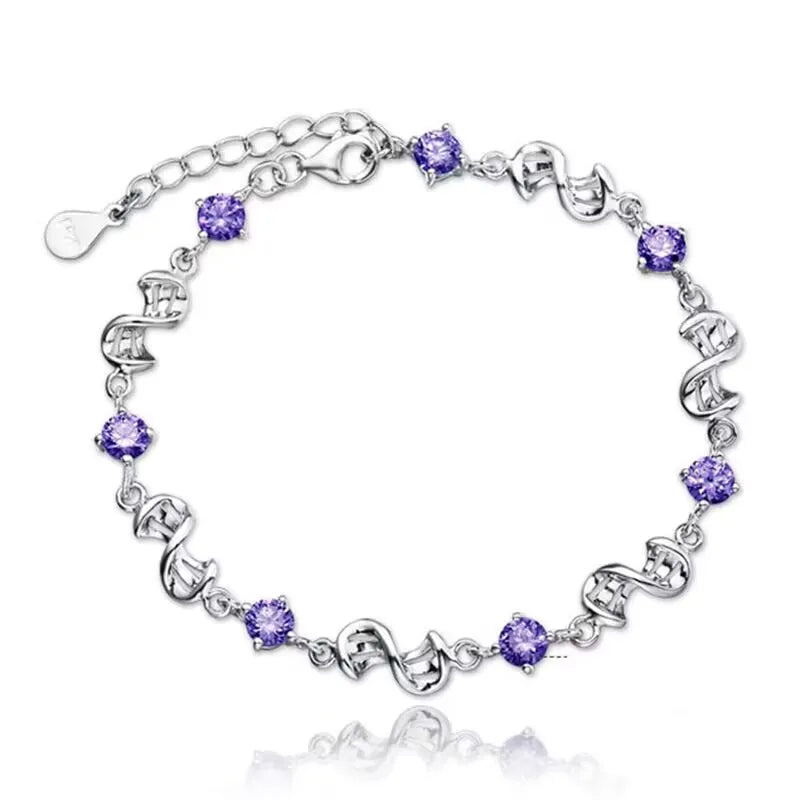 NEU Feine 925 Sterling Silber Lila Kristall Glücksklee Armbänder für Damen Mode Party Hochzeit Accessoires Schmuck 17CM+4CM