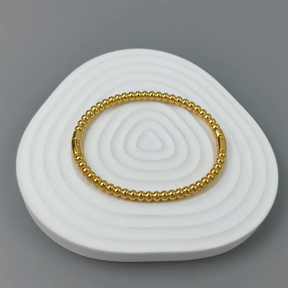 Neues Edelstahlkugelperlenarmband vergoldet, klassisches O-förmiges Silberarmband für Damen, Hochzeitsschmuck