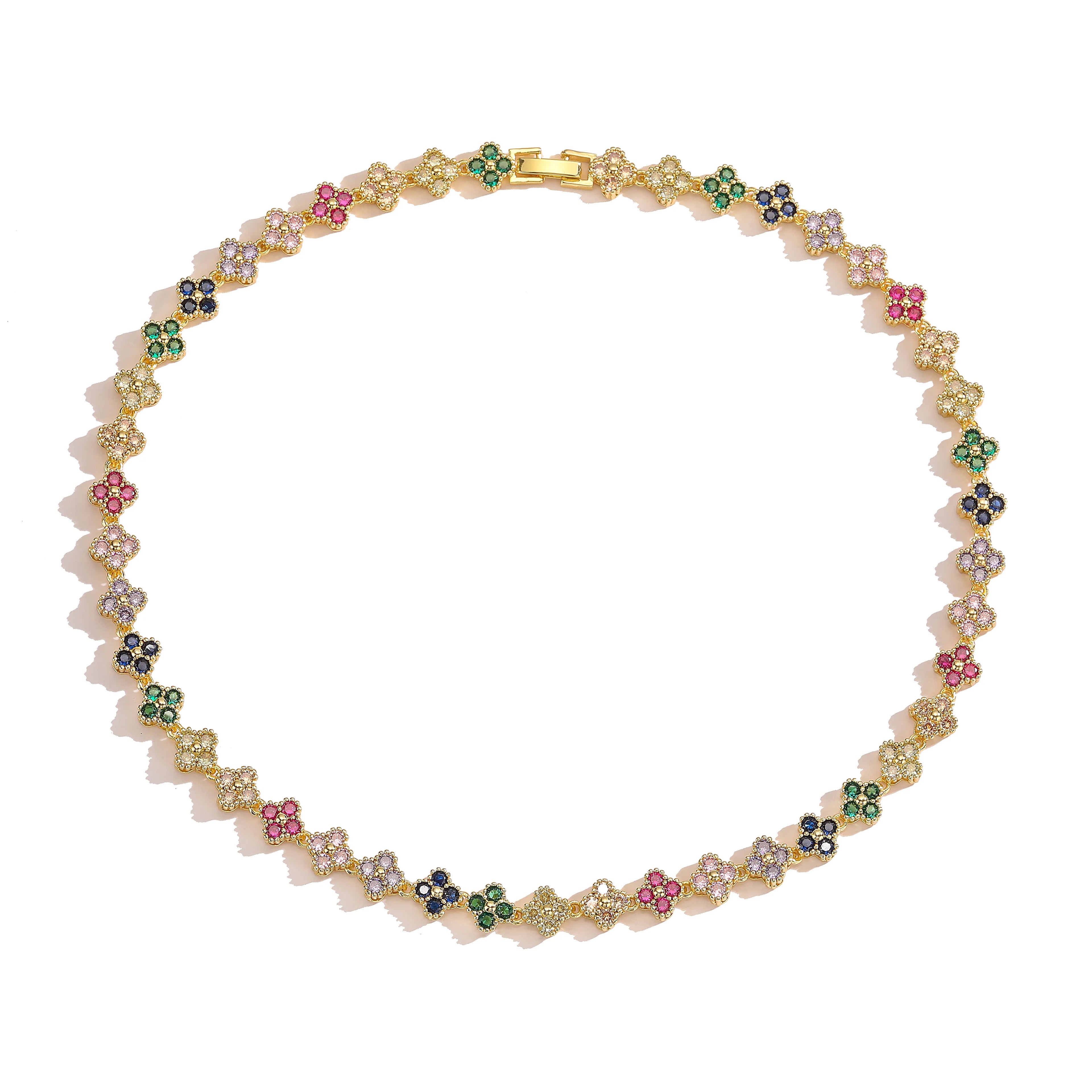 HECHENG, AAAAA Messing 18K vergoldete Blumenhalskette Armband Schmuckset, als Weihnachtsgeschenk für Frauen und die beste Freundin