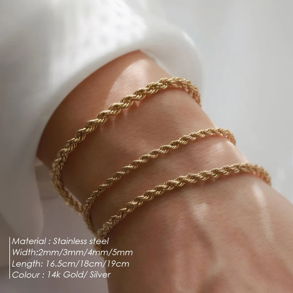 Gedrehtes Seilarmband für Damen Hip Hop Punk Goldfarben Edelstahl Goldfarbene Halskette Mode Schmuck Geschenk