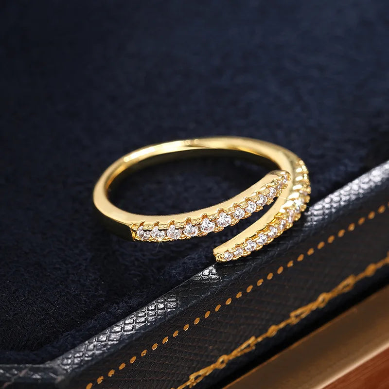 925er Sterlingsilber Trendige Kreis-Fingerringe für Frauen Schillernder Zirkonia Verstellbarer Ring Alltagsoutfit Stapelbares Accessoire Edelschmuck