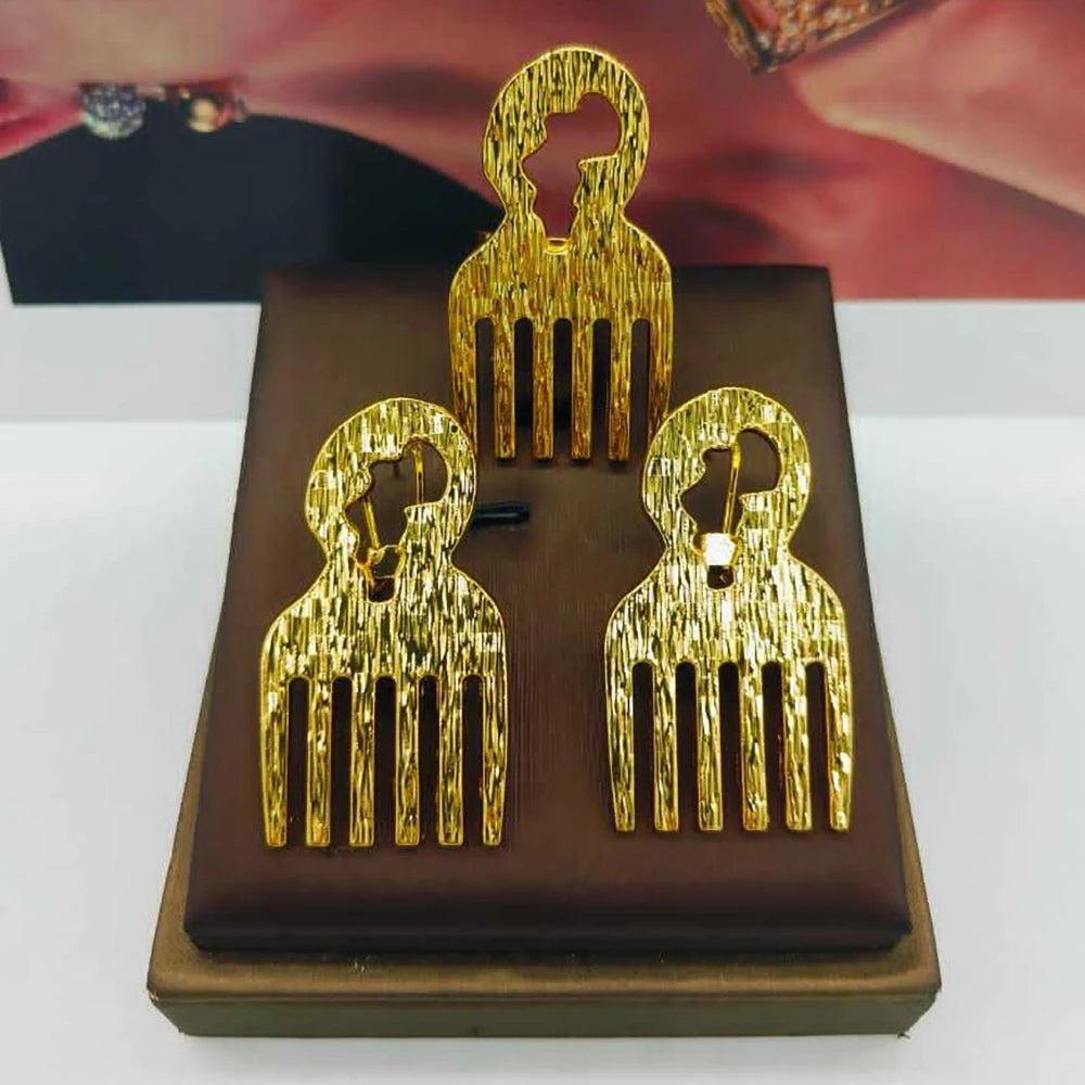 Ohrringe und Ring Schmuckset für Damen Afrikanische 18 Karat Gold Farbe Ohrringe mit Fingerring 2-teiliges Set für Party Äthiopien Täglicher Gebrauch