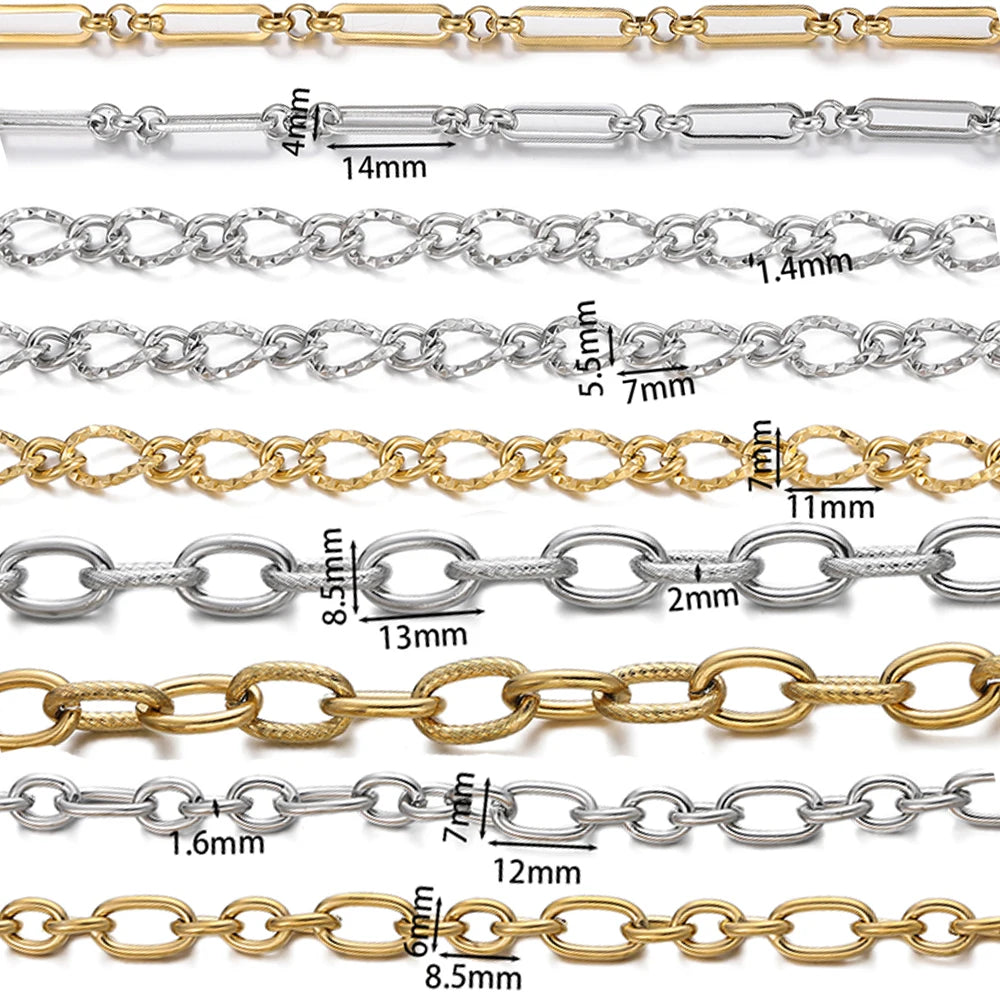 1 Meter/Pack 304 Edelstahl Knotenglieder Gold Stahlfarbe Handgemachte Ketten für DIY Halsketten Armbänder Schmuckherstellung Zubehör