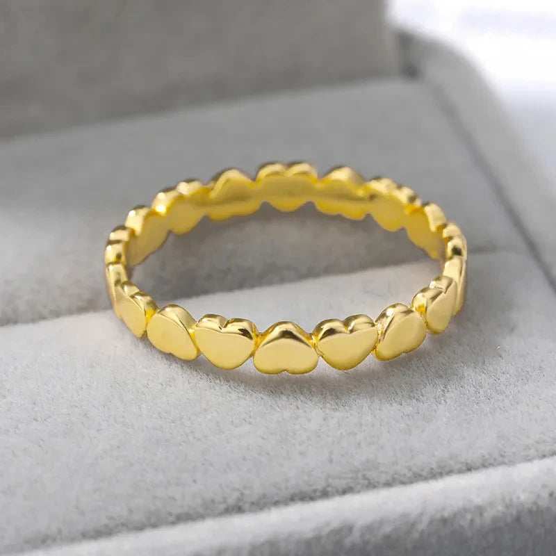 Edelstahl Herzringe für Frauen Goldfarbener Herz Verlobungs Ehering Luxus Hochzeit Ästhetik Mode Schmuck Geschenk