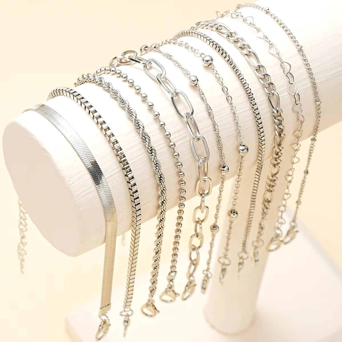 11-teiliges Set Boho Gedrehte Flache Schlangenketten-Fußkette für Frauen Sommer Strand Vintage Barfuß-Fußkettchen am Bein Schmuckzubehör