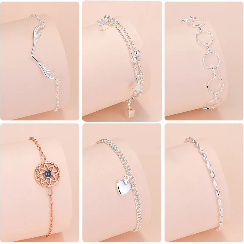 925 Sterling Silber Glücksperlen-Charm-Armbänder für Damen, Paar-Ketten, runde Armreifen, Luxus-Schmuckzubehör, Großhandel