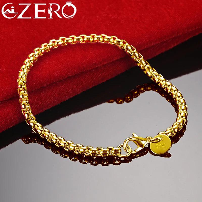 ALIZERO 18K Gold Armbänder 925 Sterling Silber 4mm Runde Kastenkette Armband Für Frau Mann Modeschmuck Hochzeit Party Geschenk