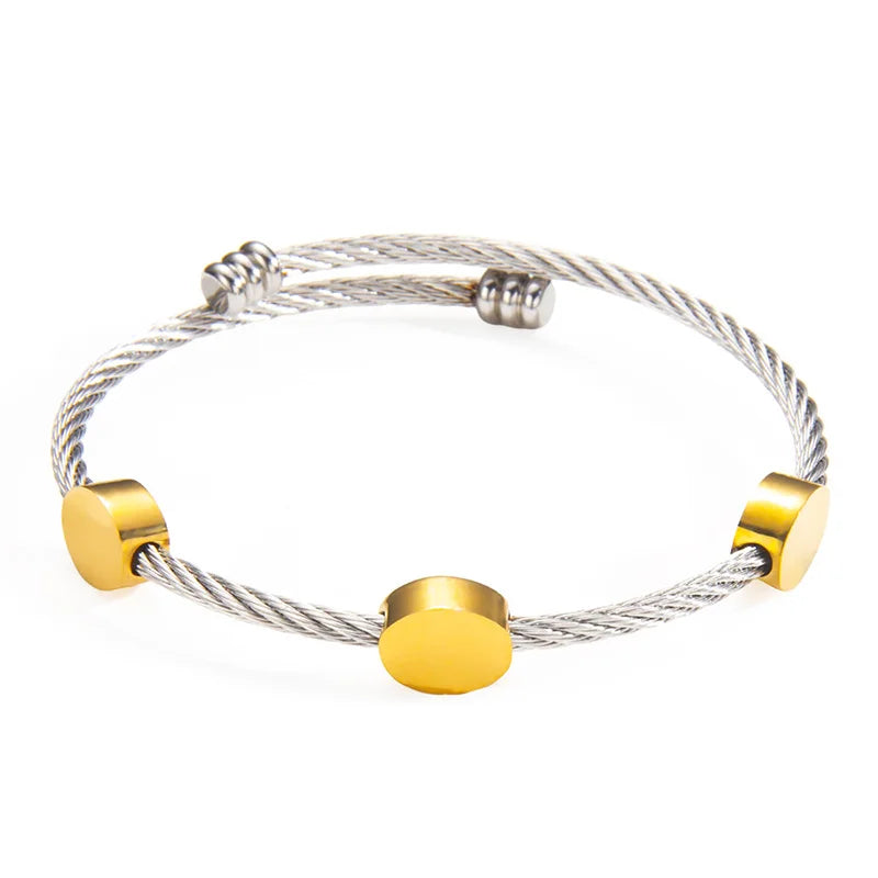 1x Edelstahl vergoldet Armreif Trendiger Retro Hip-Hop Stil Armband Fried Dough Twists Stahldrahtseil Farbfester Armreif