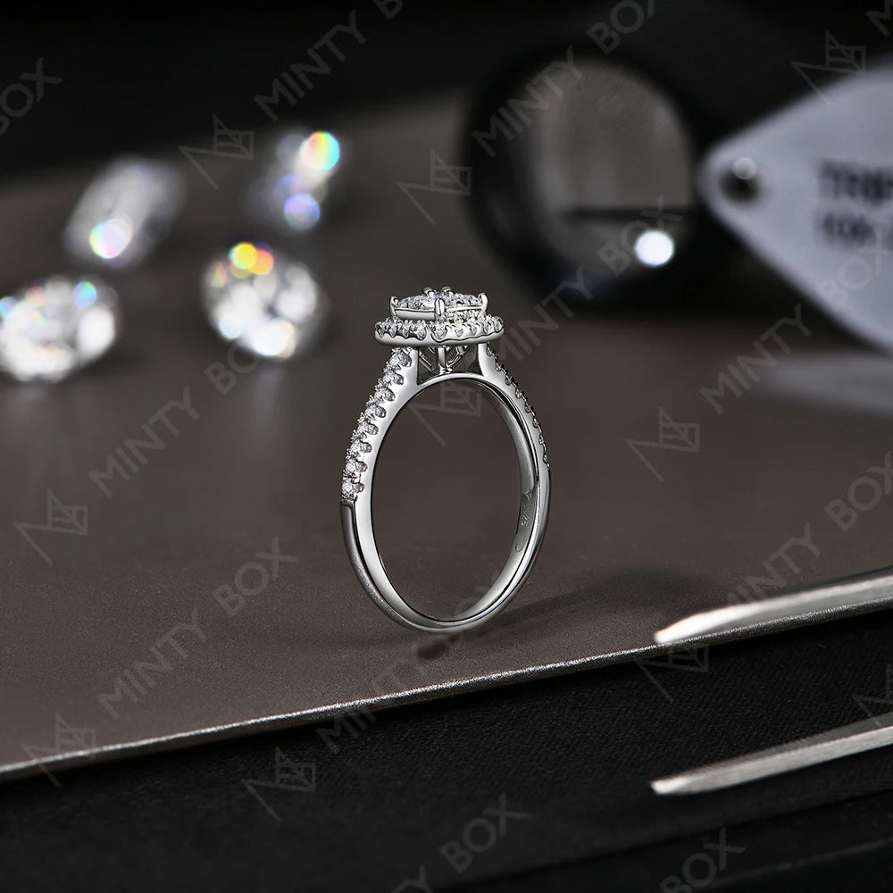 MINTYBOX S925 Sterlingsilber Halo Moissanit Verlobungsring für Damen Klassische Labor-Diamantringe 18K vergoldet Hochzeit Edler Schmuck