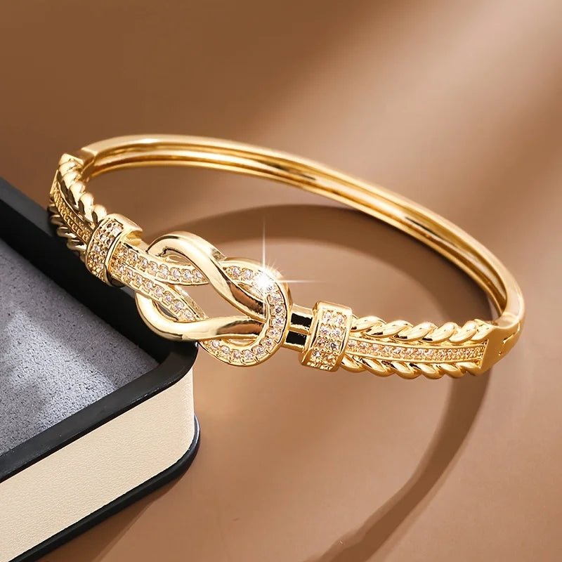 1 Stück Zirkon Armreifen Elegantes und schlichtes Damen Armband Gold Silber Armband Kreuzschnalle Modeaccessoires