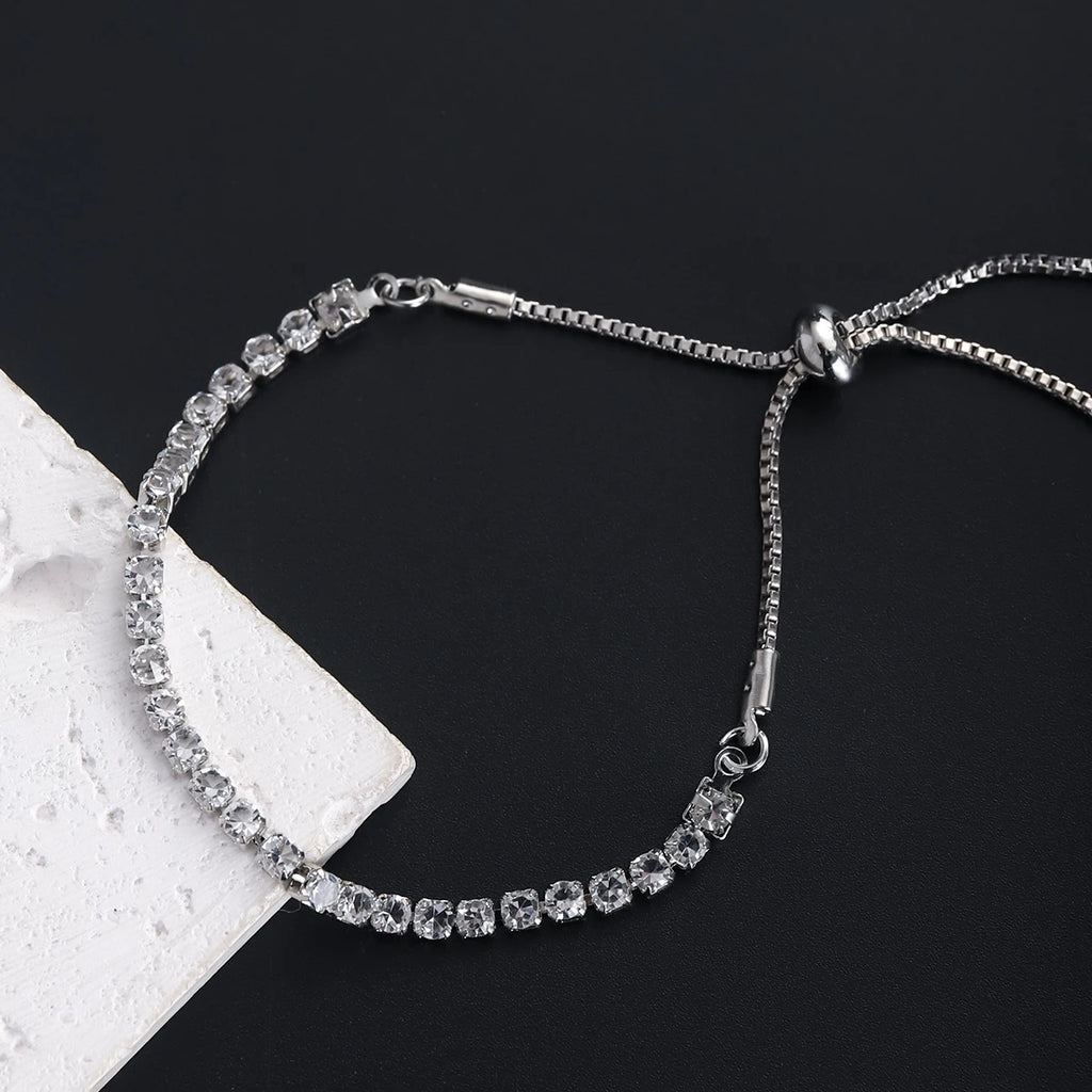 Feines Silberarmband Eleganter Zirkon-Tennis-Kristall-Kette für Damen Mode Edle Verlobung Hochzeit Glamour