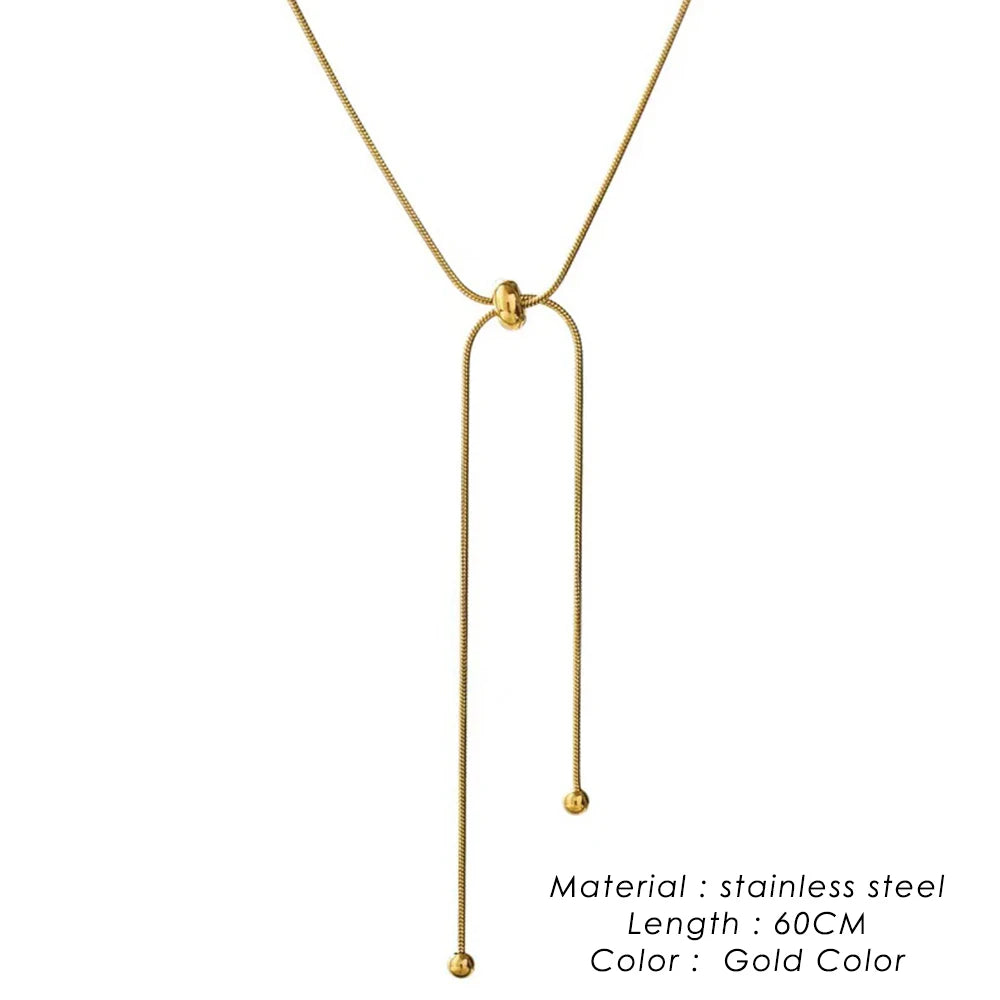 SUNIBI Vertical Bar Pendant Necklaces Stainless Steel Simple Long Lariat Chain Minimalist Dangle Necklace for Women Jewelry Gift