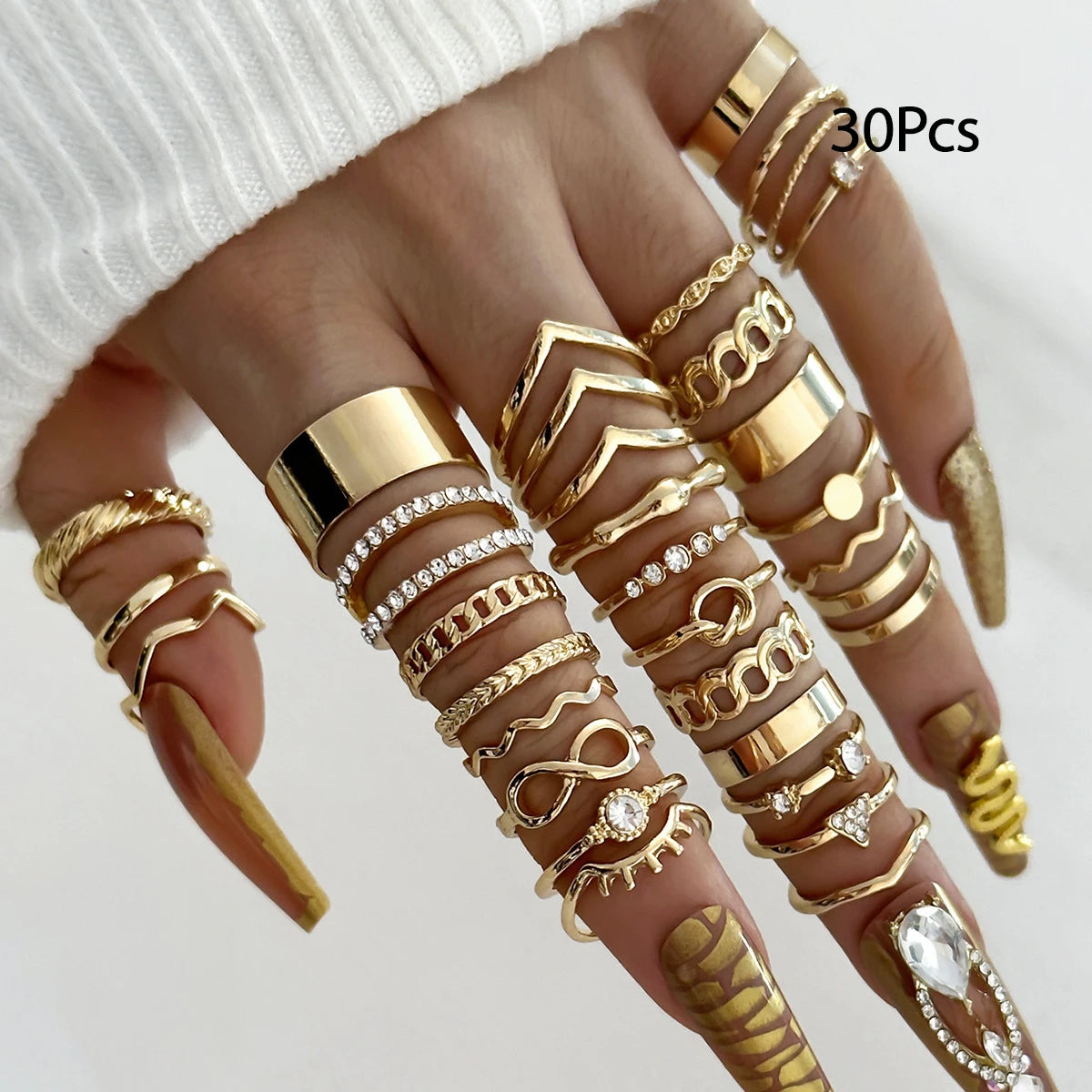 30 Stück Böhmische Geometrische Knöchelringe Set Für Frauen Gold Silber Farbe Fingerring Mädchen Mode Party Schmuck Zubehör