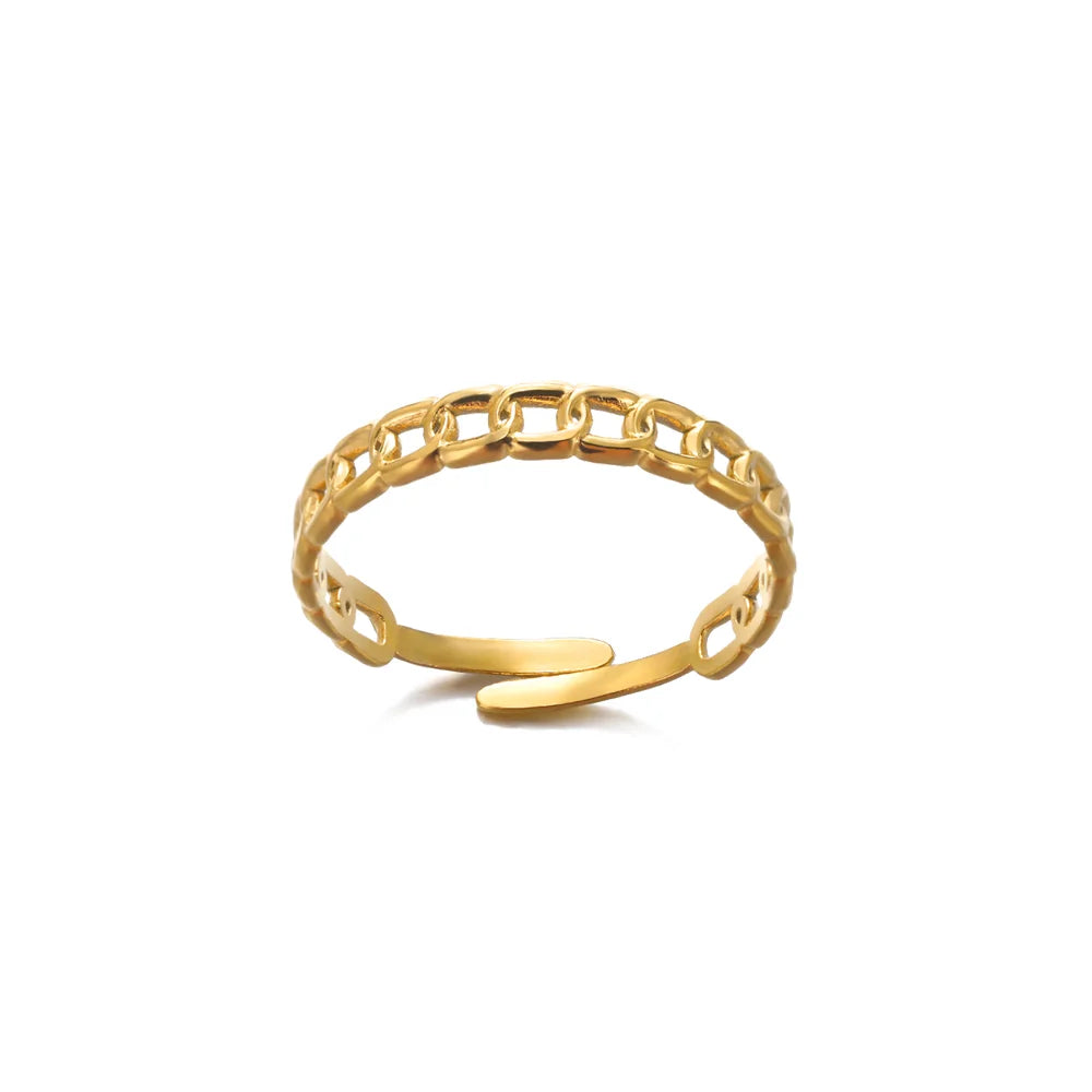 316L Edelstahlringe für Frauen Goldfarben Mehrlagiger Geometrischer Offener Ring Vintage Wasserdichter Hochzeit Ästhetischer Schmuck Geschenke