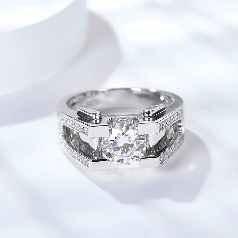 NeeTim 1ct 2ct Moissanit Ring für Herren 925 Sterling Silber mit Weißgold überzogen Ehering Männer Ringe Luxus Feiner Schmuck