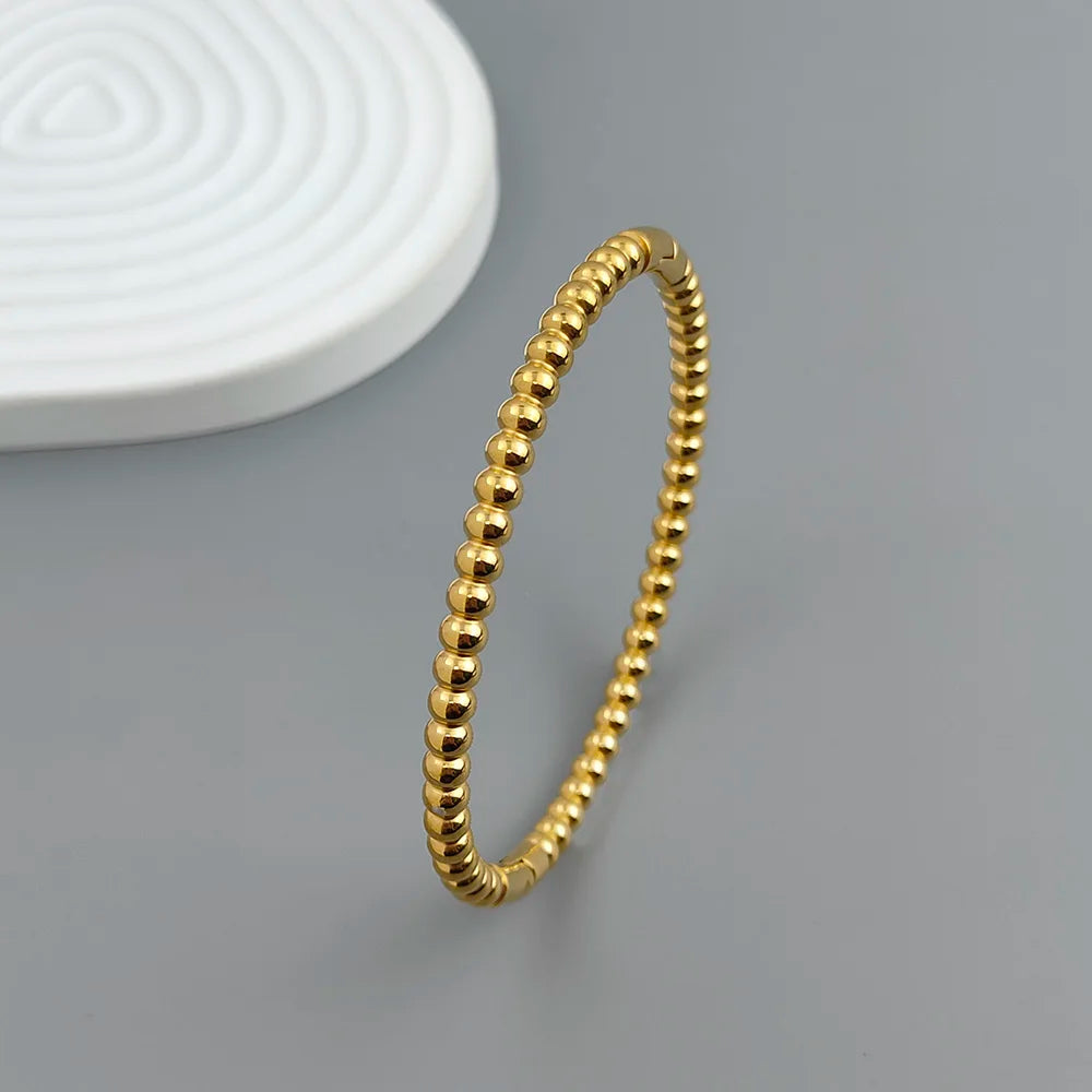 Neues Edelstahlkugelperlenarmband vergoldet, klassisches O-förmiges Silberarmband für Damen, Hochzeitsschmuck