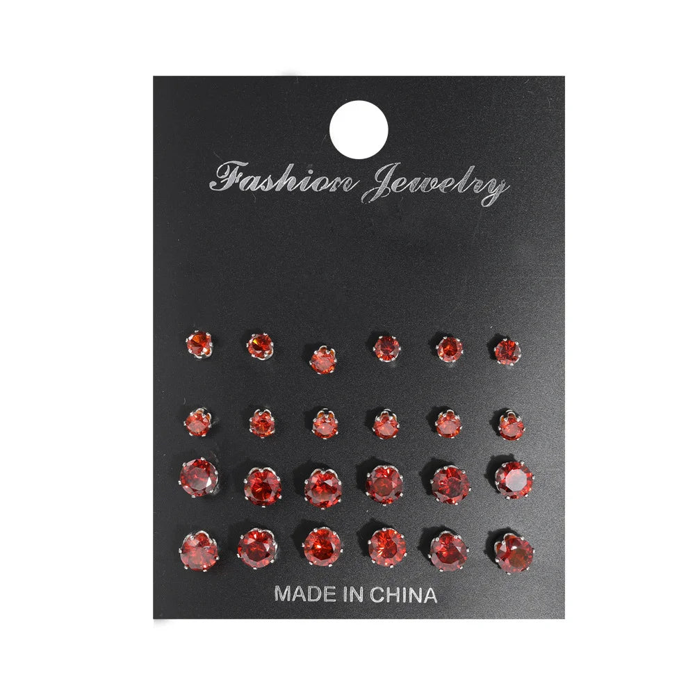 12 Paar Zirkonia-Ohrringe Set, brillante, glänzende Ohrstecker für Frauen, schlichter Perlen-Unregelmäßiger Trendy Schmuck Zubehör 2024 Neu